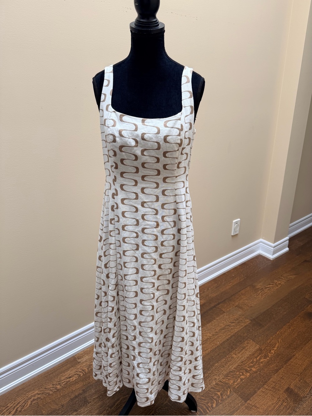 CHRISTIAN LACROIX Linen Midi Sleeveless Dress White Brown Women’s Size Small
